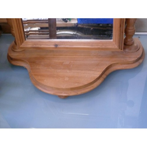 416 - LARGE PINE WASH MIRROR ON BASE.