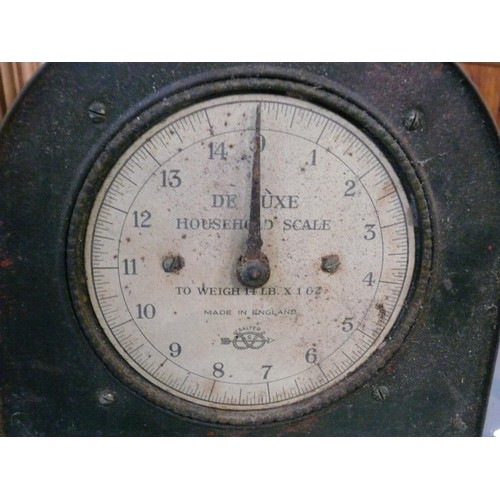 419 - UNUSUAL VINTAGE SALTER HOUSEHOLD SCALES. WITH SCOOP.