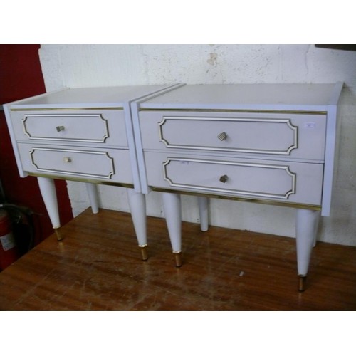 429 - PAIR OF RETRO BEDSIDES IN IVORY WITH GOLD TRIM