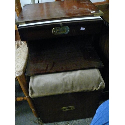 432 - RETRO TELEPHONE TABLE WITH PULL-OUT WRITING SURFACE, PADDED PULL-OUT SEAT. BRASS CORNERS.