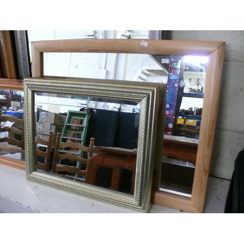 438 - 6 X CONTEMPORARY MIRRORS. MIXED SIZE & STYLE INC PINE, PEWTER COLOUR ETC