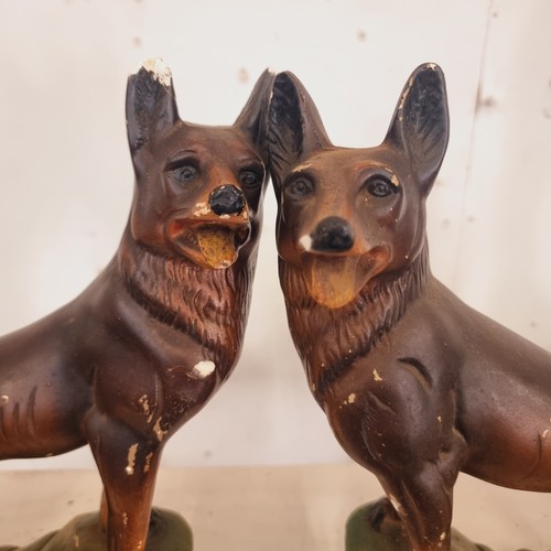 69 - PAIR OF EARLY  GERMAN SHEPHERD FIGURES IN CHALK SLIGHT CHIP TO  EARS