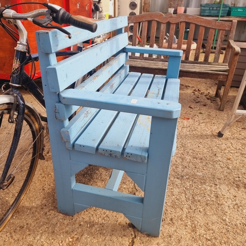 494 - BLUE WOODEN GARDEN BENCH