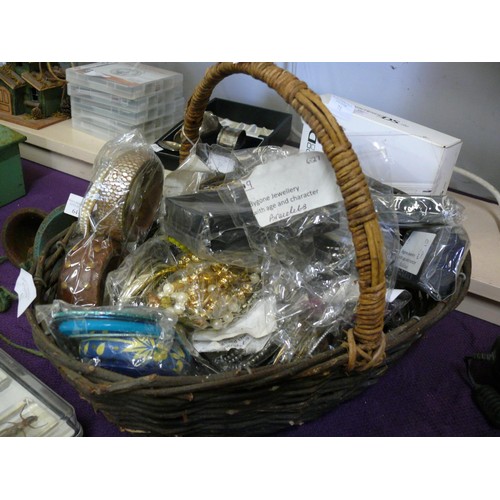 62 - LARGE QUANTITY OF GOOD QUALITY COSTUME JEWELLERY IN WICKER BASKET