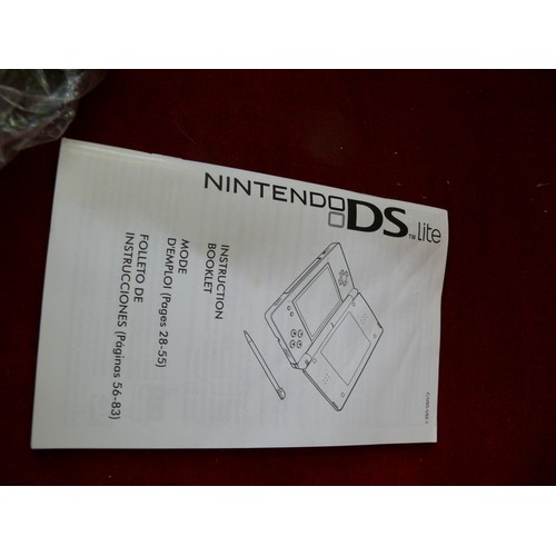 74 - NINTENDO DS LITE WITH ORIGINAL BOX, CHARGER AND INSTRUCTIONS