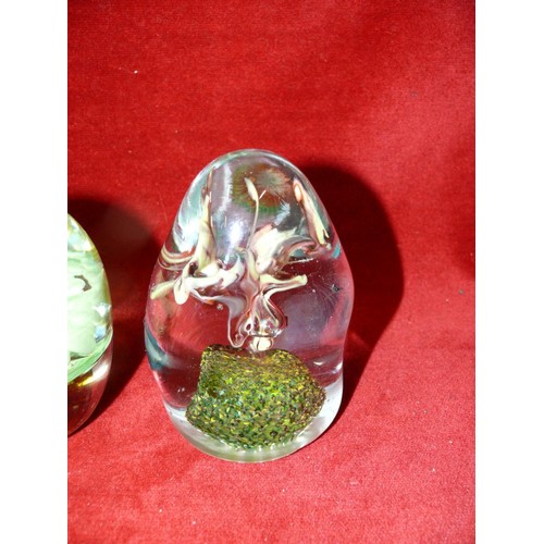 81 - 2 LARGE PAPERWEIGHTS WITH FLOWER DECORATION PLUS 1 OTHER