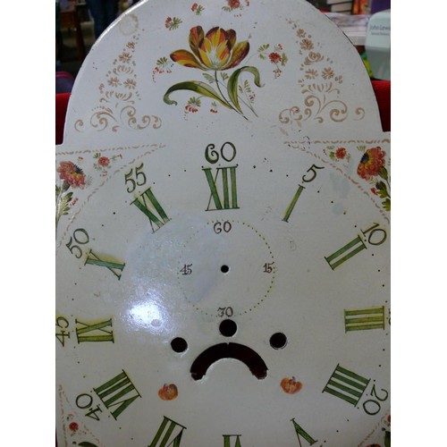 107 - VINTAGE METAL GRANDFATHER CLOCK FACE WITH FLOWER AND FRUIT DESIGN