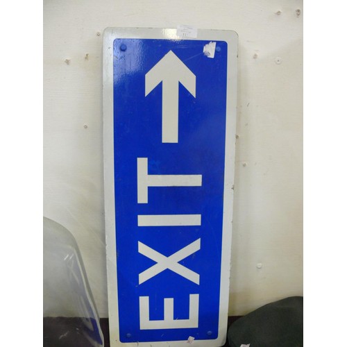 113 - LARGE BLUE AND WHITE METAL EXIT SIGN