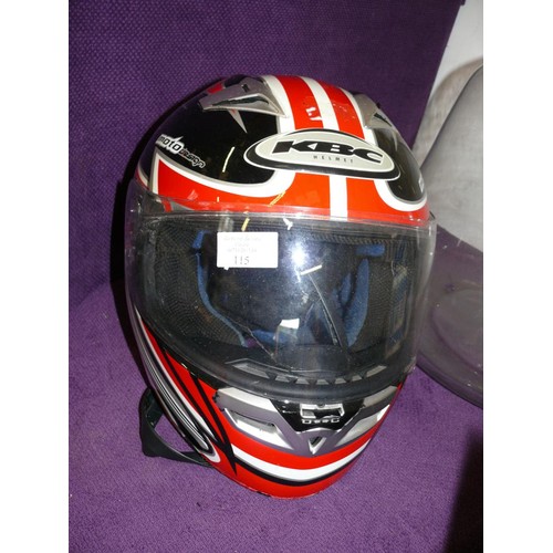 115 - KBC RED MOTORCYCLE HELMET PLUS 2 PAIRS OF NEW GLOVES