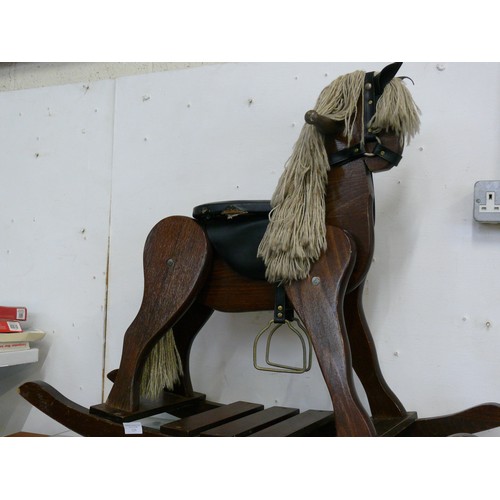 159 - VINTAGE DARK WOOD ROCKING HORSE