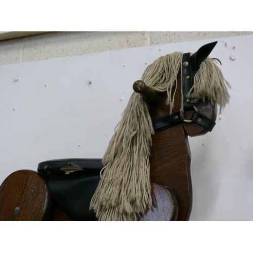 159 - VINTAGE DARK WOOD ROCKING HORSE