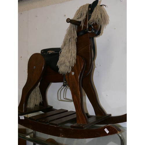 159 - VINTAGE DARK WOOD ROCKING HORSE