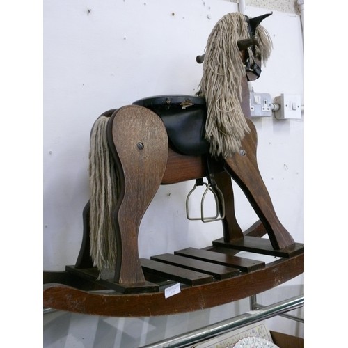 159 - VINTAGE DARK WOOD ROCKING HORSE