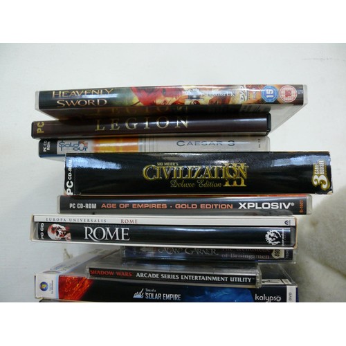 123 - QUANTITY OF FANTASY PC GAMES TO INCLUDE EXPLOSIVE, AGE EMPIRES GOLD EDITION, ROME, CEASAR THE THIRD,... 