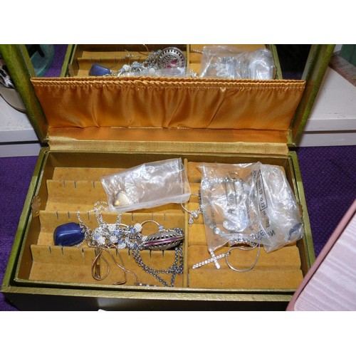 68 - 2 VINTAGE JEWELLERY BOXES WITH CONTENTS OF BEAUTIFUL COSTUME JEWELLERY INCLUDING A ROLLED GOLD HEART... 