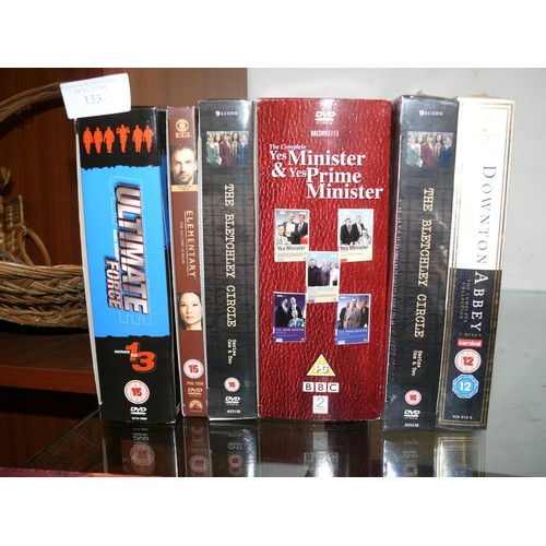 155 - COLLECTION OF DVD BOXSETS TO INCLUDE DOWNTON ABBEY, THE BLETCHLEY CIRCLE, YES MINISTER & YES PRIME M... 