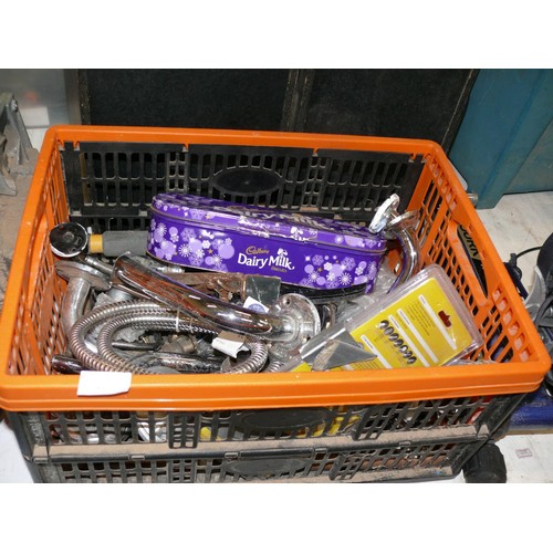 188 - 2 TILE CUTTERS PLUS A CRATE OF SHOWER FITTINGS