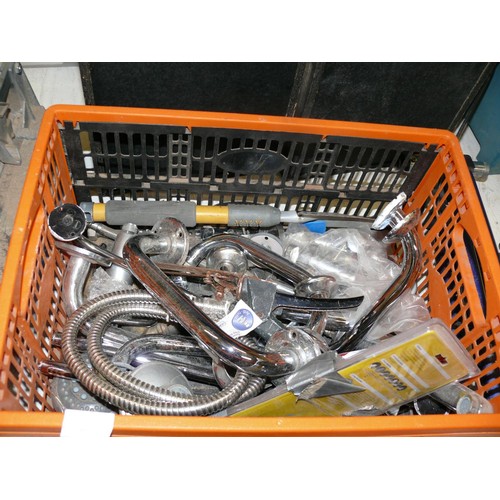 188 - 2 TILE CUTTERS PLUS A CRATE OF SHOWER FITTINGS