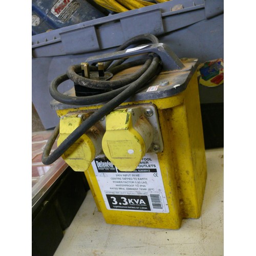 181 - 110 VOLT ROUTER WITH A BOX OF BLADES PLUS 110VOLT TRANSFORMER AND YELLOW EXTENSION LEAD