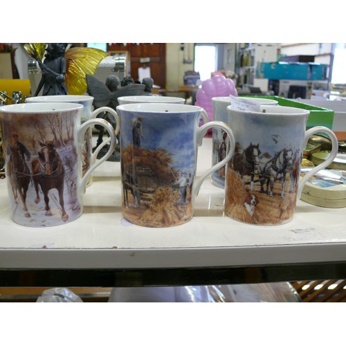 208 - SET OF 6 FINE BONE CHINA MUGS WORKING HORSES BY THE DANBURY MINT