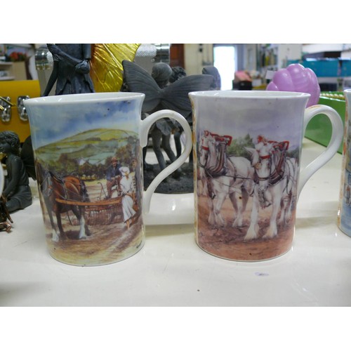 208 - SET OF 6 FINE BONE CHINA MUGS WORKING HORSES BY THE DANBURY MINT