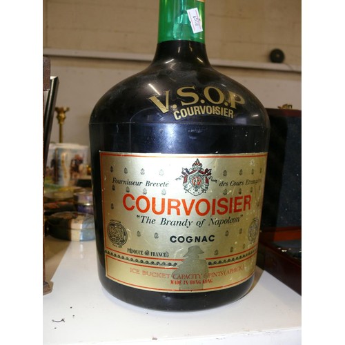 211 - LARGE COURVOISIER ICE BUCKET BOTTLE WITH TOOL IN LID AND A BOXED CORKSCREW SET