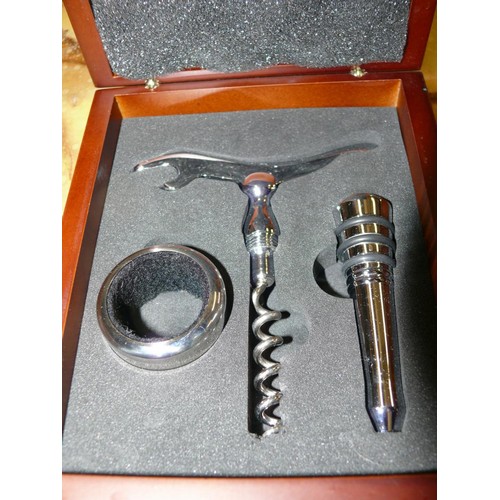 211 - LARGE COURVOISIER ICE BUCKET BOTTLE WITH TOOL IN LID AND A BOXED CORKSCREW SET