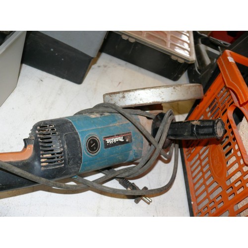 193 - LARGE MAKITA ANGLE GRINDER WITH 2 PIN PLUG, EASY TO SWAP FOR 3 PIN PLUG