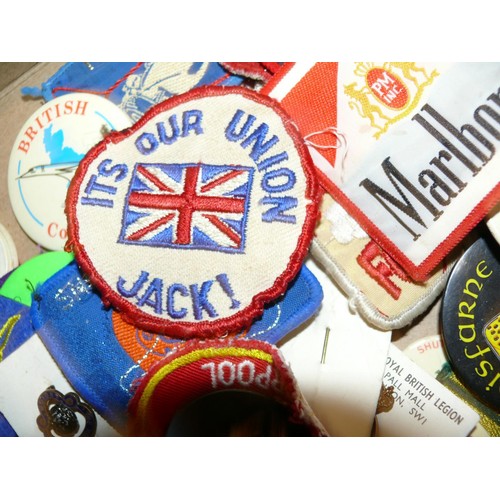 205 - COLLECTION OF MIXED PIN BADGES AND PATCHES TO INCLUDE LINDISFARNE, SILVERSTONE, SCOUTING ETC