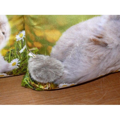 216 - A PAIR OF BUNNY RABBIT CUSHIONS WITH FLUFFY TAIL