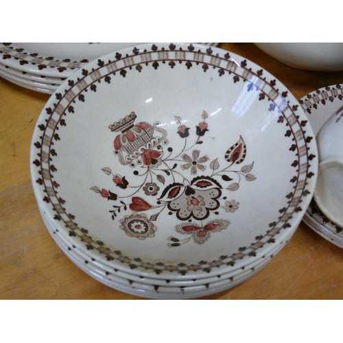 229 - COLLECTION OF OLD GRANITE BY JOHNSON BROS CHINA 5 BOWLS, 4 DINNER PLATES, 3 SIDE PLATES, 6 TEACUPS, ... 