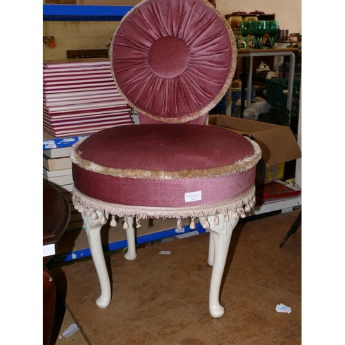 352 - VERY PRETTY BEDROOM CHAIR IN PINK WITH PLEATED BACK AND GOLD FRINGE