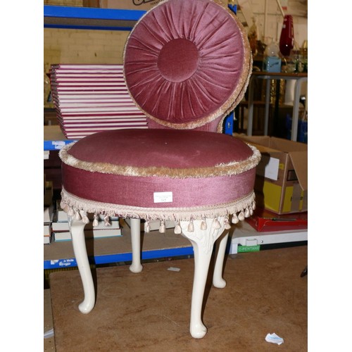 352 - VERY PRETTY BEDROOM CHAIR IN PINK WITH PLEATED BACK AND GOLD FRINGE