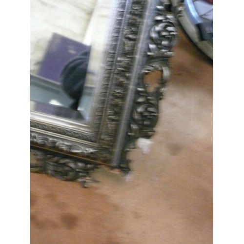 351 - LARGE STUNNING BEVEL EDGED MIROR WITH ORNATE METAL PICTURE STYLE FRAME (DAMAGE TO CORNER OF FRAME SE... 