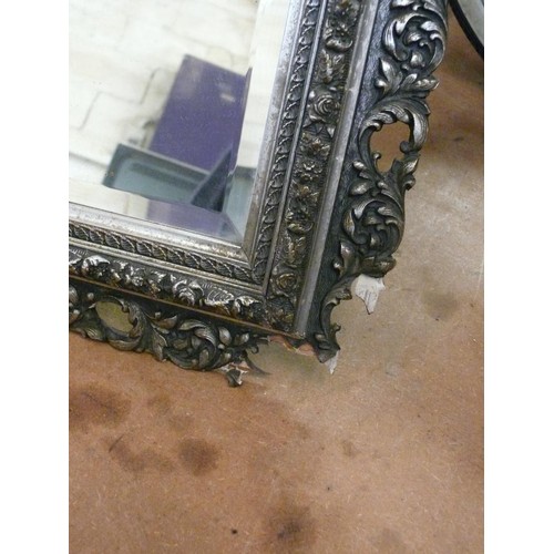 351 - LARGE STUNNING BEVEL EDGED MIROR WITH ORNATE METAL PICTURE STYLE FRAME (DAMAGE TO CORNER OF FRAME SE... 