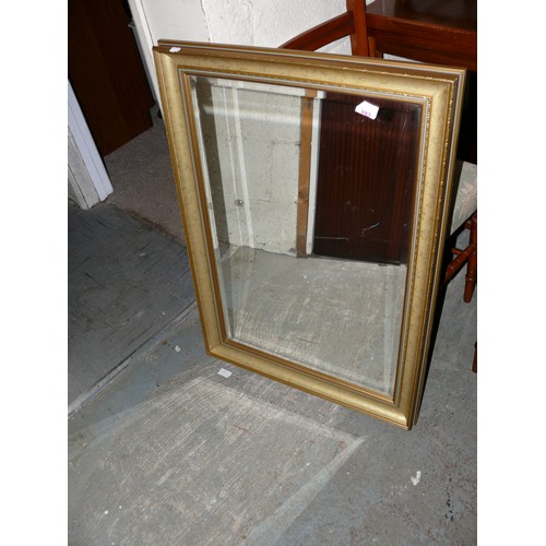 383 - LARGE BEVEL EDGED MIRROR WITH GOLD PICTURE STYLE FRAME