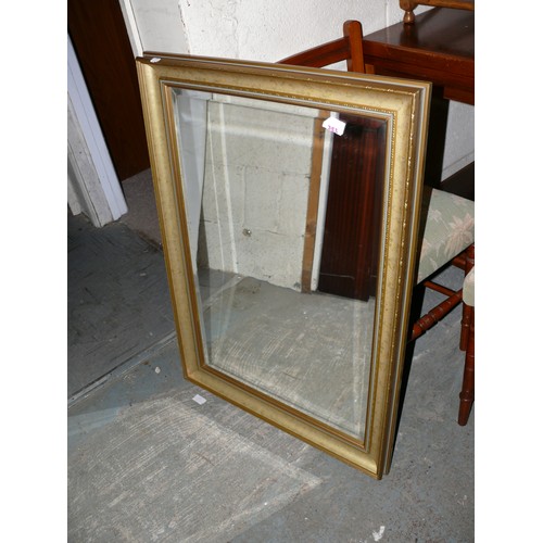 383 - LARGE BEVEL EDGED MIRROR WITH GOLD PICTURE STYLE FRAME