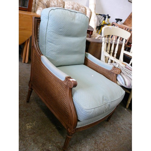 370 - WESLEY-BARRELL BERGERE ARMCHAIR, UPHOLSTERED IN DUCK EGG BLUE