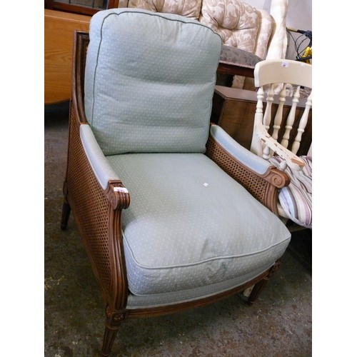 370 - WESLEY-BARRELL BERGERE ARMCHAIR, UPHOLSTERED IN DUCK EGG BLUE