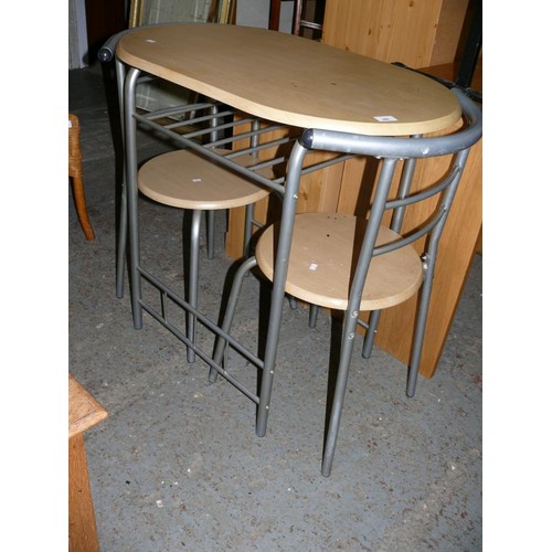 362 - MODERN  SPACE SAVER BREAKFAST TABLE WITH 2 CHAIRS, BEECH EFFECT ON METAL FRAME