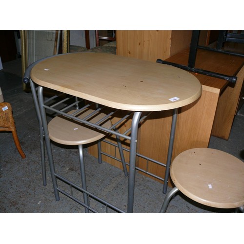 362 - MODERN  SPACE SAVER BREAKFAST TABLE WITH 2 CHAIRS, BEECH EFFECT ON METAL FRAME