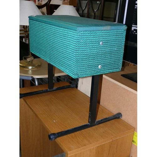 361 - GREEN RECTANGLE WORKBOX WITH HINGED  ON METAL FRAME