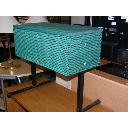 361 - GREEN RECTANGLE WORKBOX WITH HINGED  ON METAL FRAME