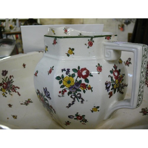 260 - ROYAL DOULTON OLD LEEDS SPRAYS JUG AND BOWL SET, SOME DAMAGE