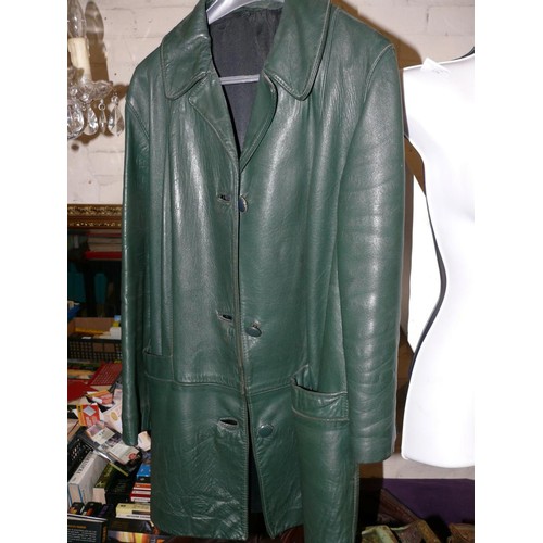 277 - A VINTAGE GREEN LEATHER COAT AND A FUTHER BROWN ONE