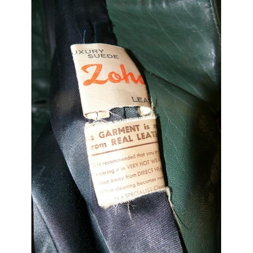 277 - A VINTAGE GREEN LEATHER COAT AND A FUTHER BROWN ONE