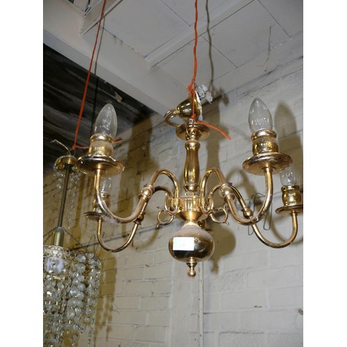 279 - 5 ARM CEILING BRASS CHANDELIER