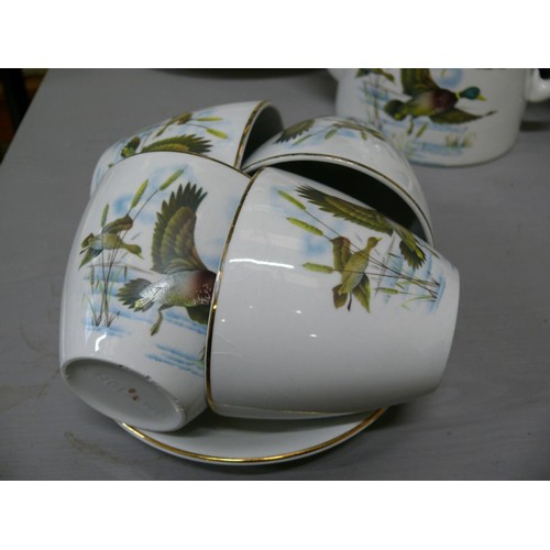 230 - MYOTT CHINA SET WITH MALLARD DUCKS TO INCLUDE TEAPOT, 6 CUPS, 1 SAUCER, LARGE BOWL, 6 SMALL BOWLS, 4... 