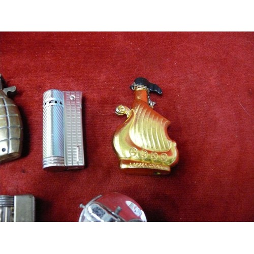 52 - 6 NOVELTY TABLE LIGHTERS TO INCLUDE 1 AS A GRENADE AND 1 A SHIP