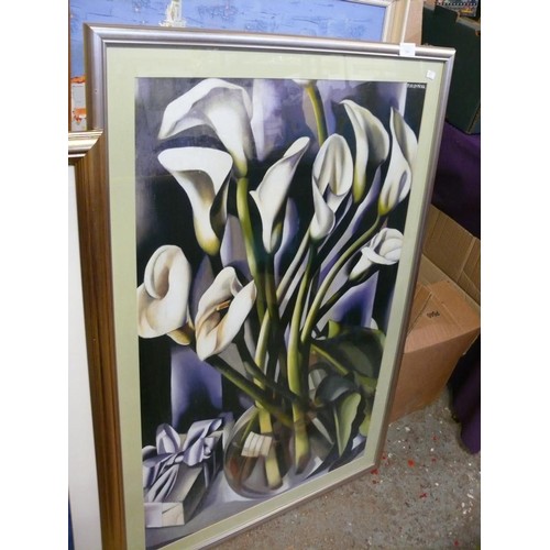 289 - LARGE FRAMED AND GLAZED PRINT OF CALLA LILLIES SIGNED TAMARA DE LEMPICKA